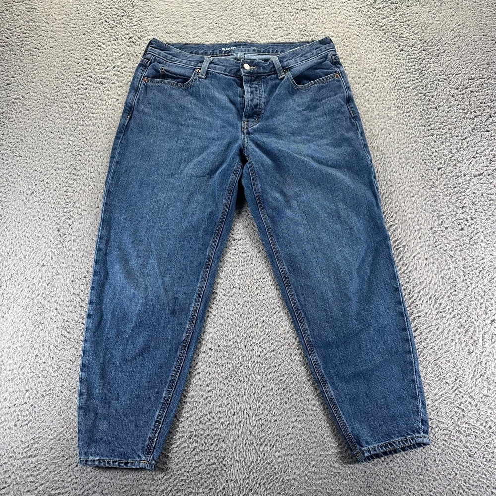 Old Navy Slouchy Jeans Women 6 Blue Cotton Denim Tapered Leg Cropped Button Fly